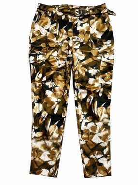 Chico’s Camo Cargo Pants Belted Utility Pants Size 0.5 Small Olive Tan
